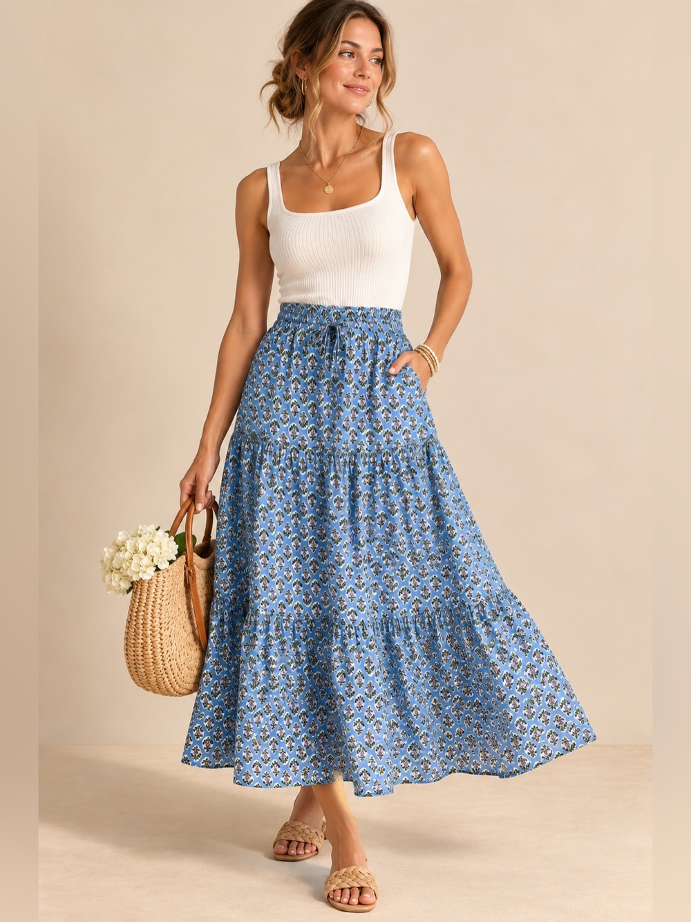 J.Crew Floral Tiered Boho Maxi Skirt Size Large
